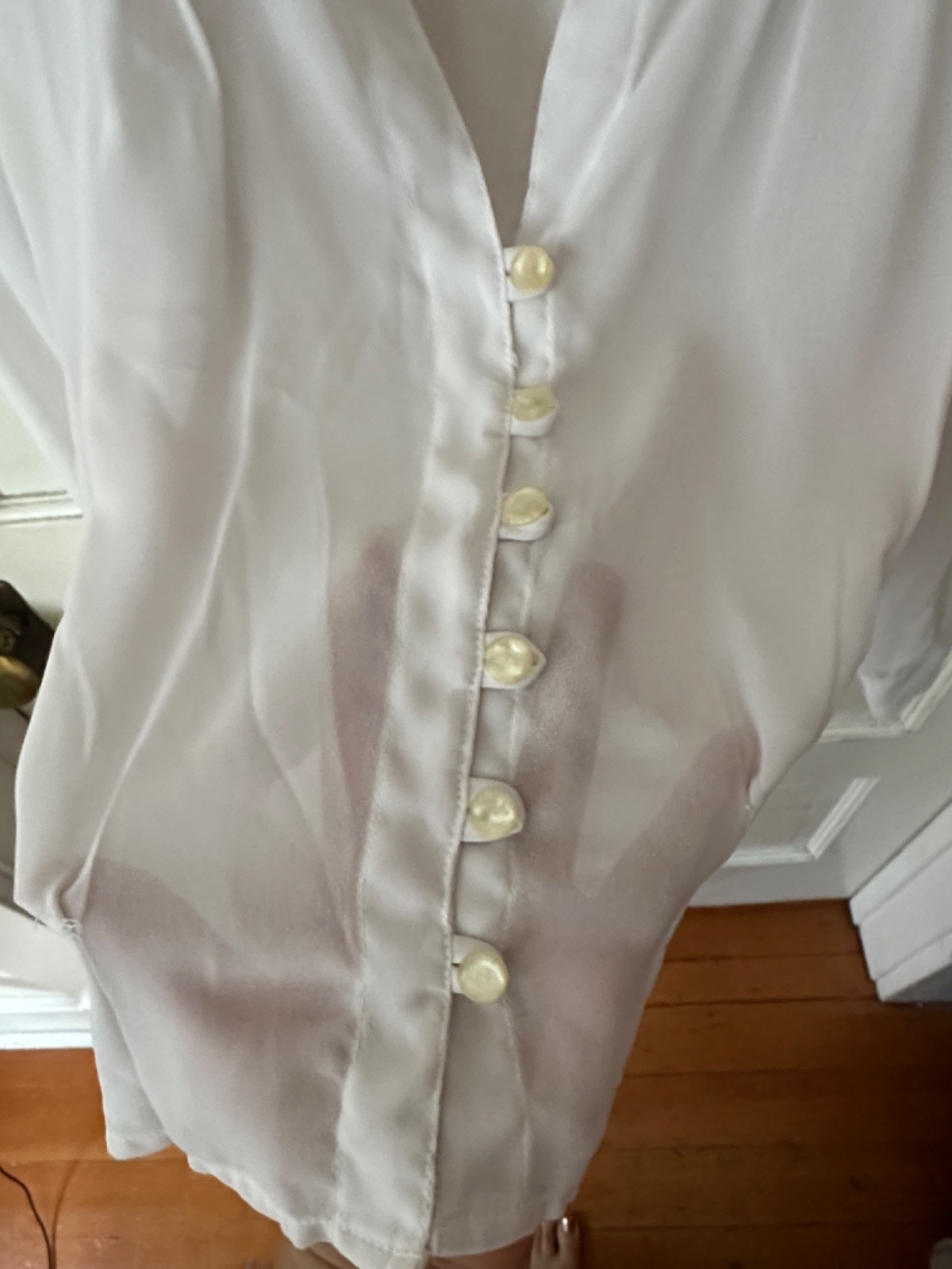 Vintage 70’s Boho Lace Yoke Patchwork Long Cuff Sleeve White Button Up Blouse