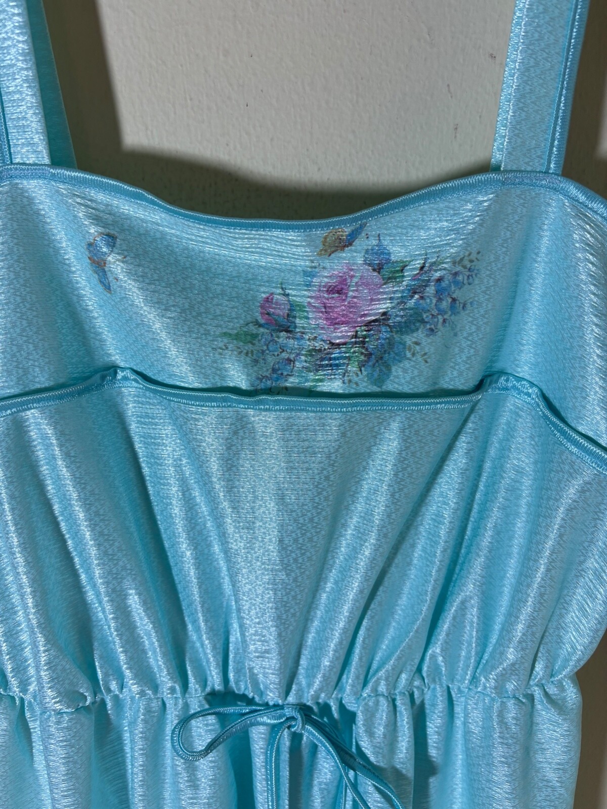 Nightie Nightgown L Vtg 70s 80s KEYNOTE UK Blue FLORAL BUTTERFLY HONEYMOON MAXI
