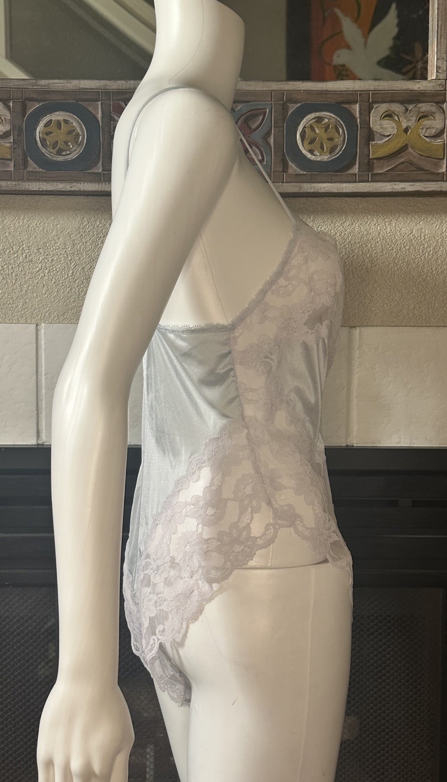 Kayser Vintage Blue Satin And Lace Teddy Sz 36 Armpit To Armpit 15” Length 29”