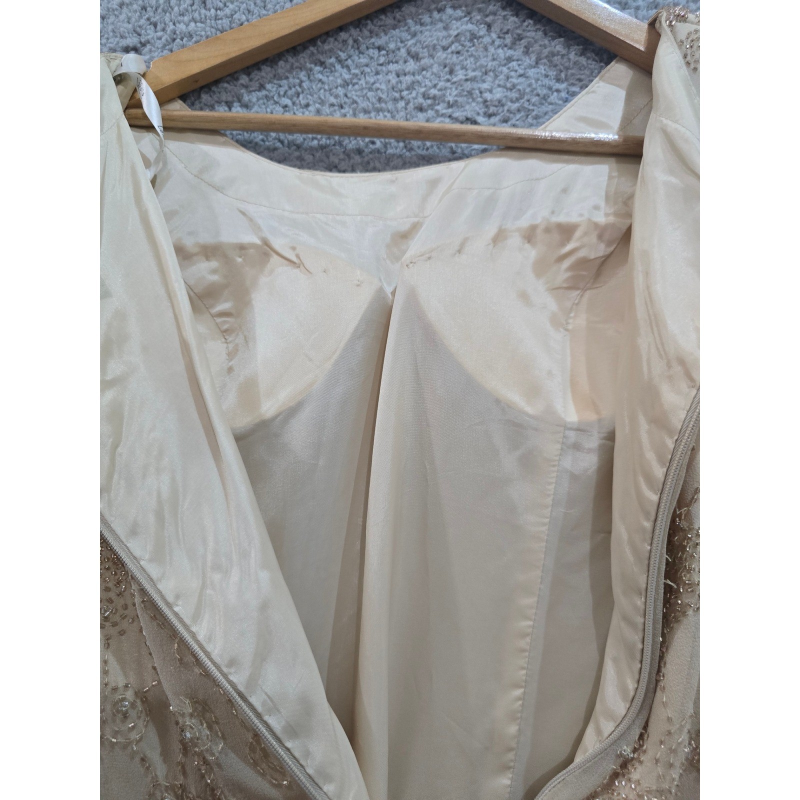 Vintage LaBelle Fashions Dress 14 Beaded Maxi Jacket Set Beige Mother Bride Gown