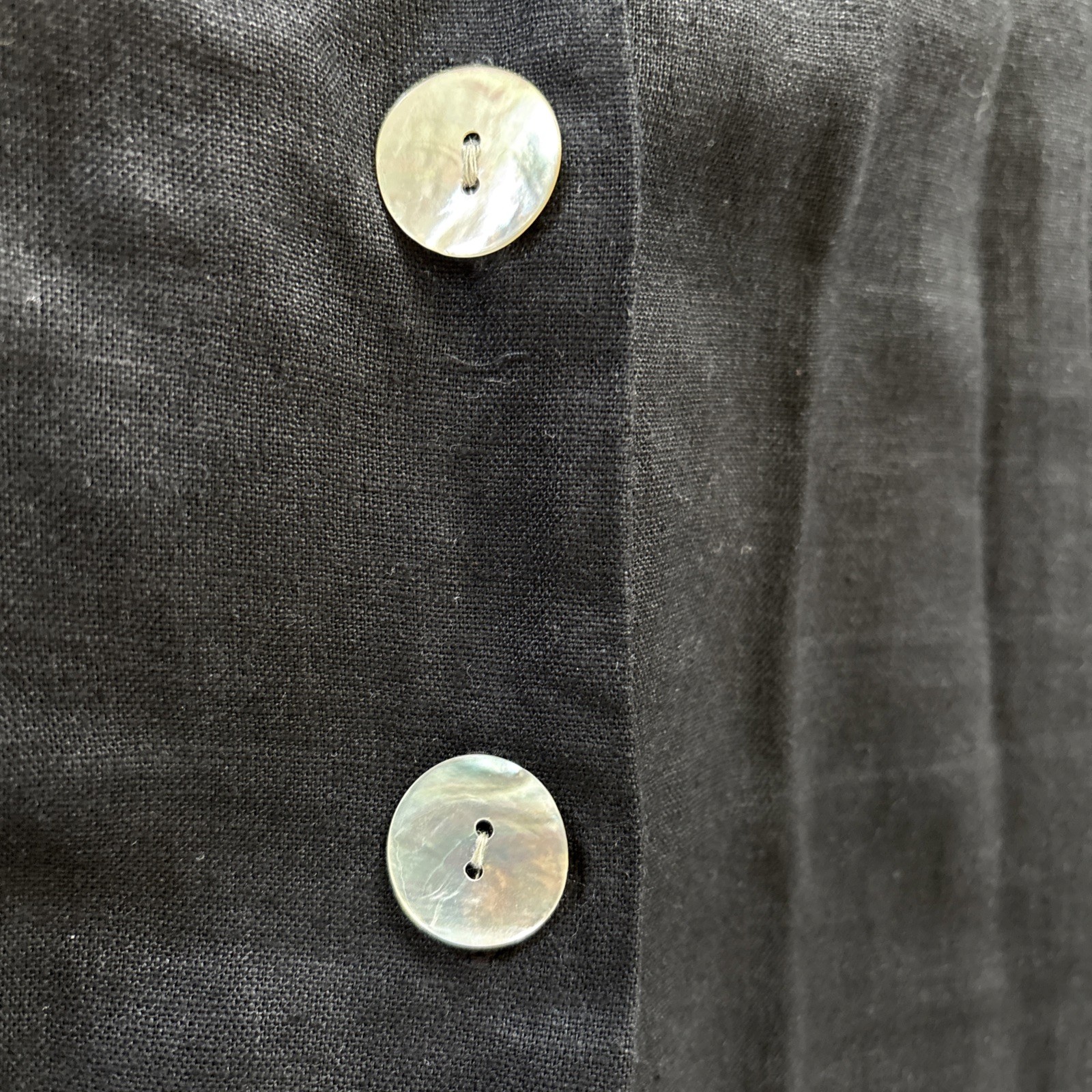 Vtg 90s Linen Blend Black Collared Sleeveless Mother Of Pearl Maxi Dress Size 14