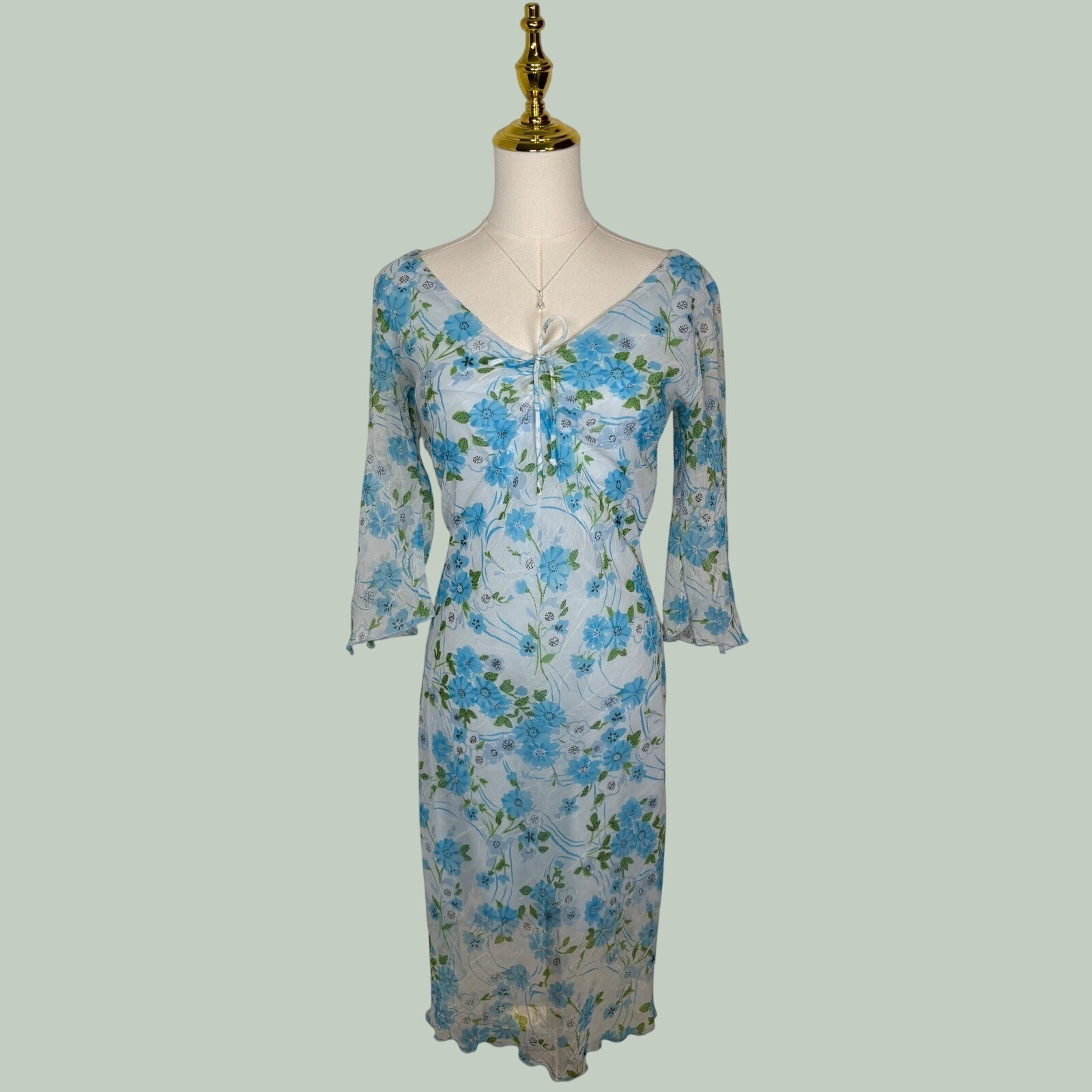 vintage california grown blue floral ruffle dress cottagecore fairy whimsical