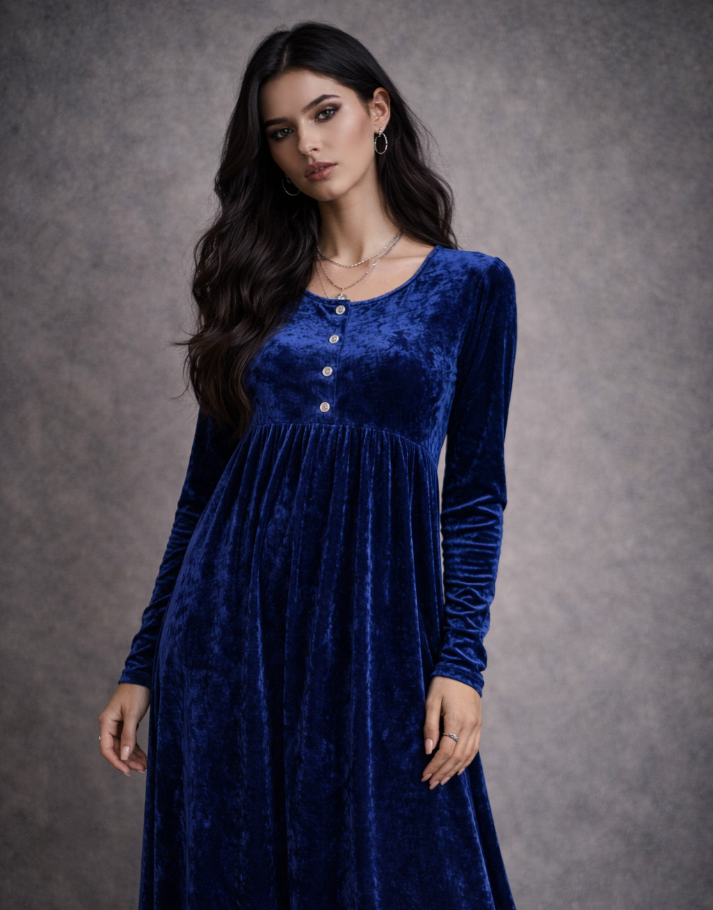 Vintage Cervelle Crushed Velvet Midi Dress Blue Small 90s Whimsigoth Romantic