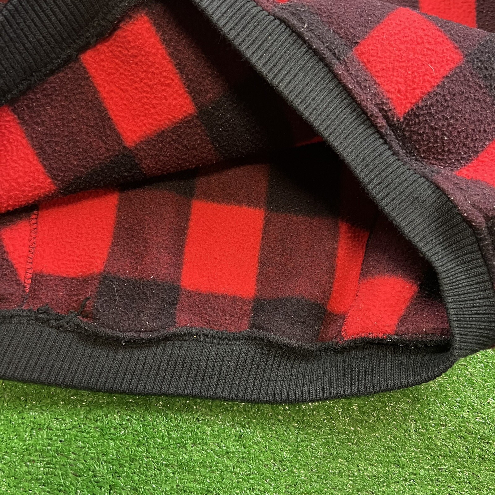 Vtg Women’s XL Buffalo Plaid Red Black Polar Fleece 1/4 Zip Pullover Jacket USA!