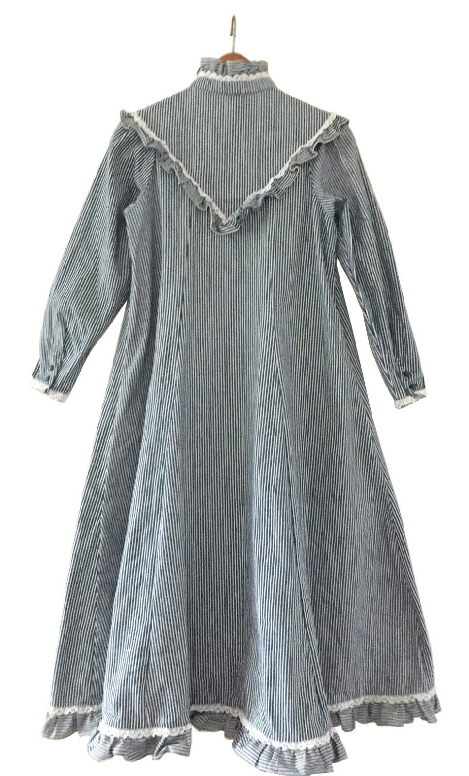 AUNT ABIGAIL’S ATTIC Vintage Prairie Dress Striped Cotton Denim w Belt Size S