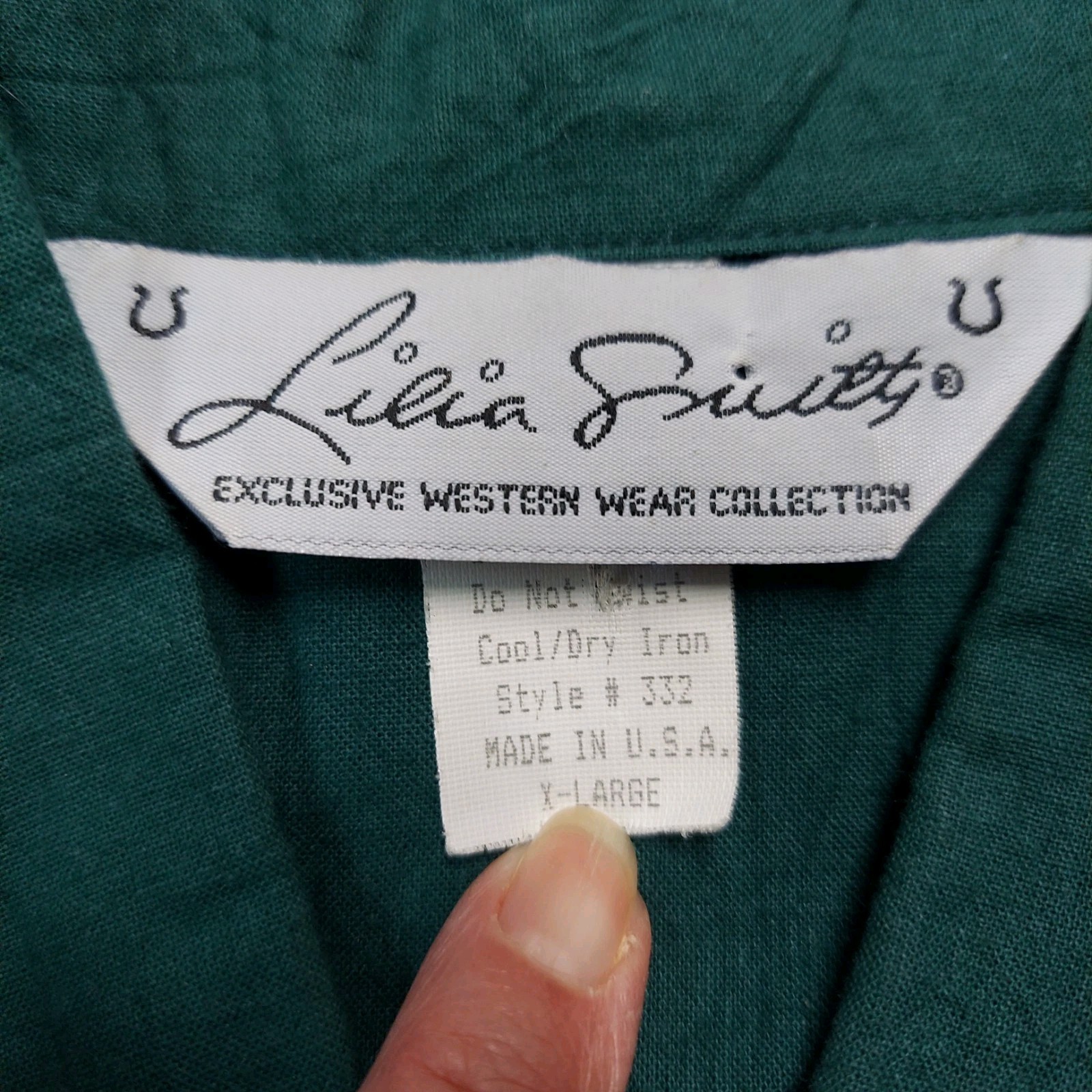 VTG 80’s Lilia Guilty Western Cowgirl Blouse XL Green Metallic Lace Fringe USA