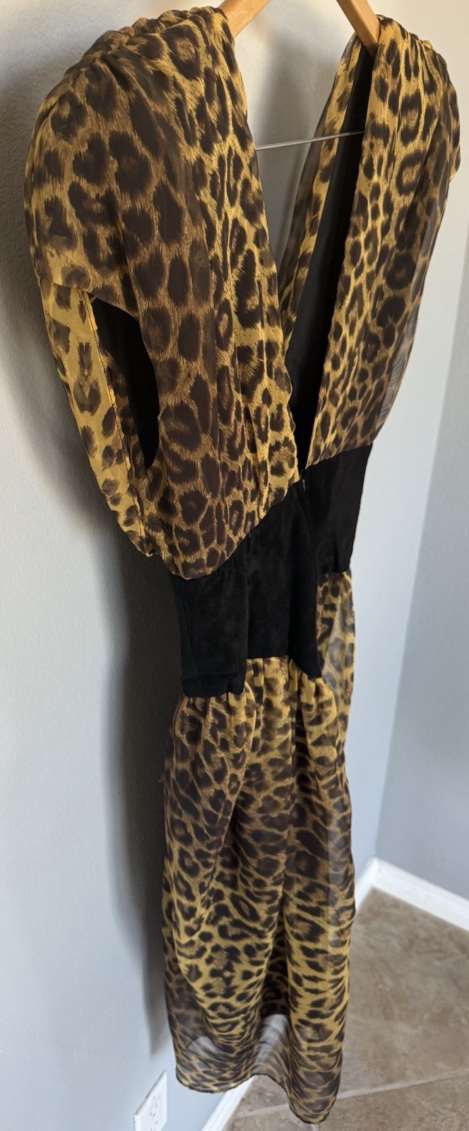 Vintage 80 Climax Karen Okada for David Howard Dress 13/14 Leopard Chiffon Suede