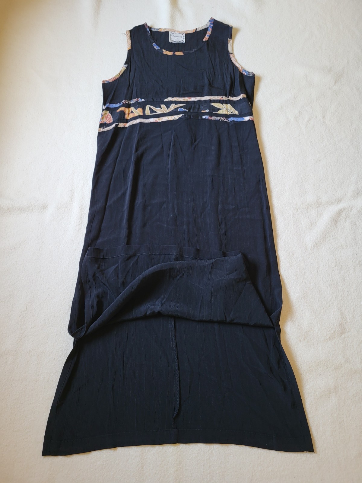 Vintage 90’s Tank Dress & Blouse Size PL Black Asian Print USA By Dressing Clio