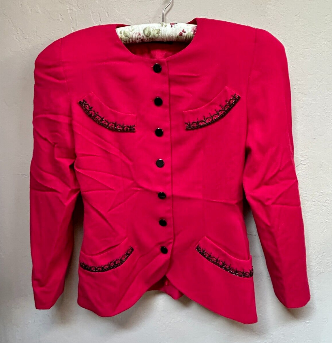 Della Roufogali Womens Size 12 Vintage Blazer Jacket Wool Red Button Lightweight