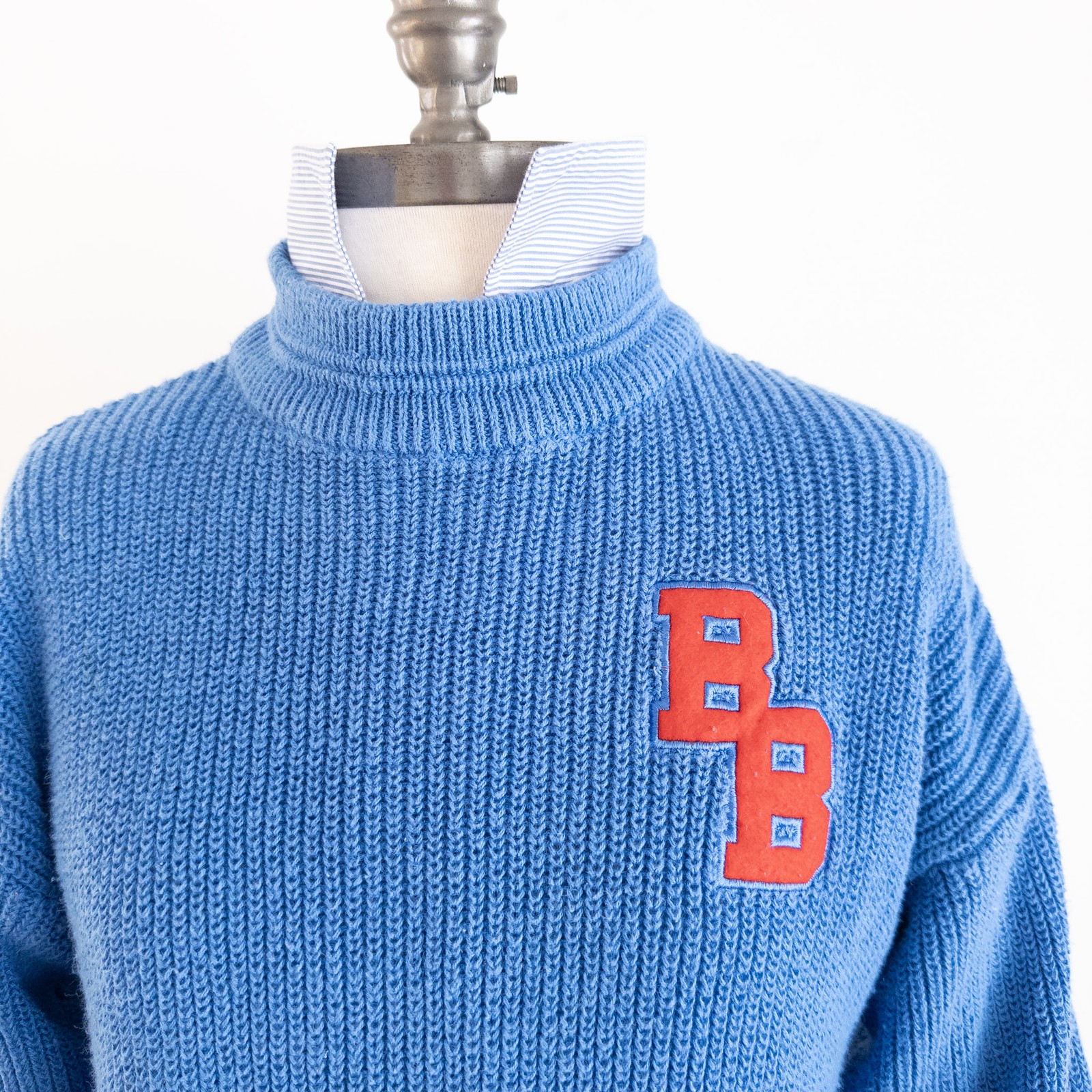 Bugle Boy Vintage Blue Knit Turtleneck Sweater BB Logo Size XS (youth 16-18) 90s