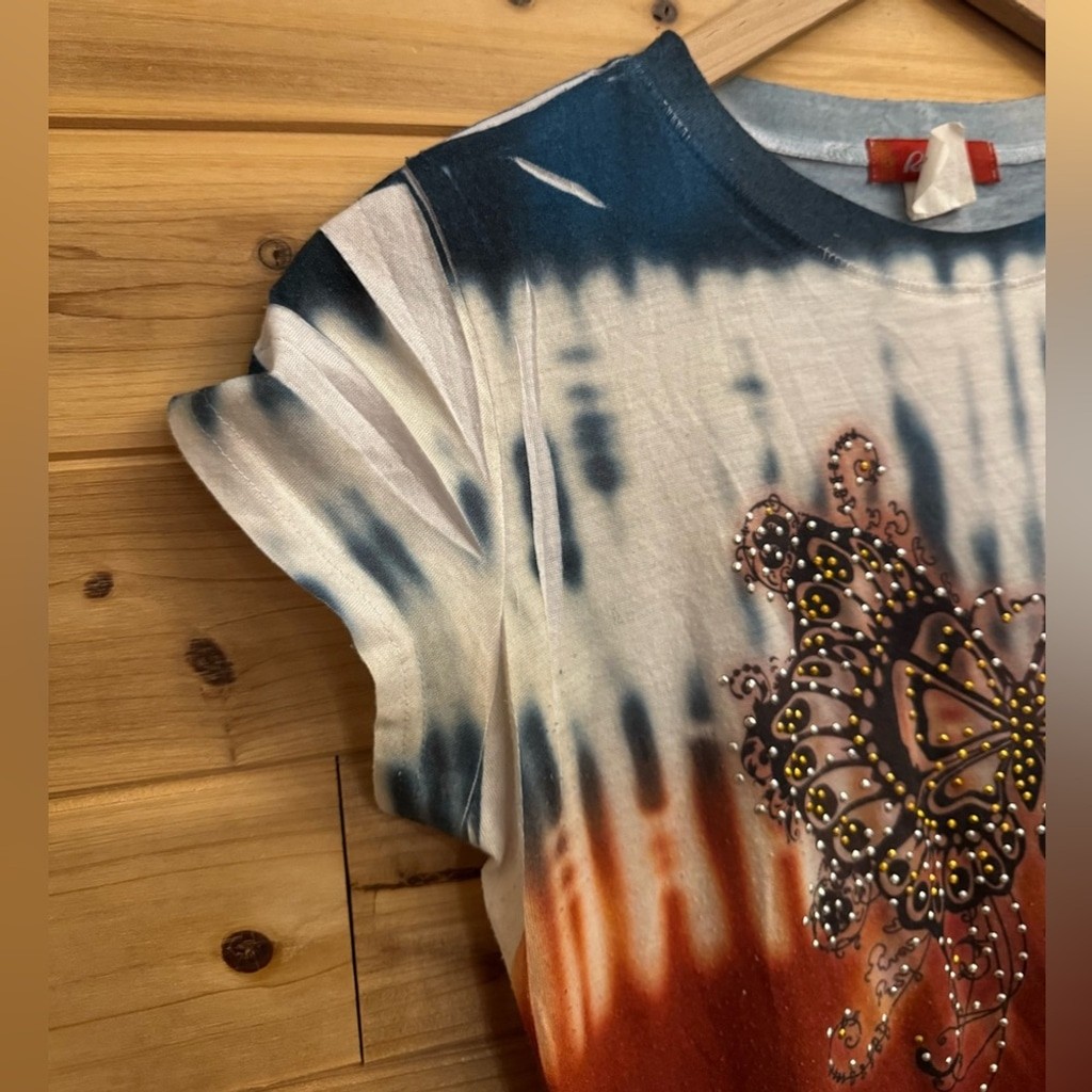 Vintage Y2K Size Small Butterfly Moth Tie Dye Retro Psychedelic Baby Tee