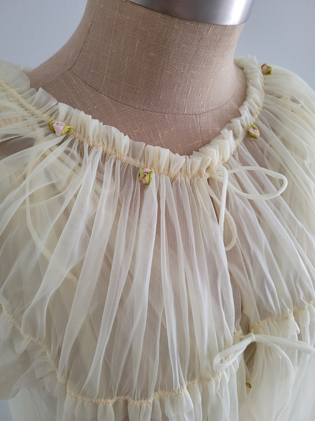 Vintage Amourelle Peignoir Set Babydoll Sheer Yellow Chiffon Nightgown Robe S