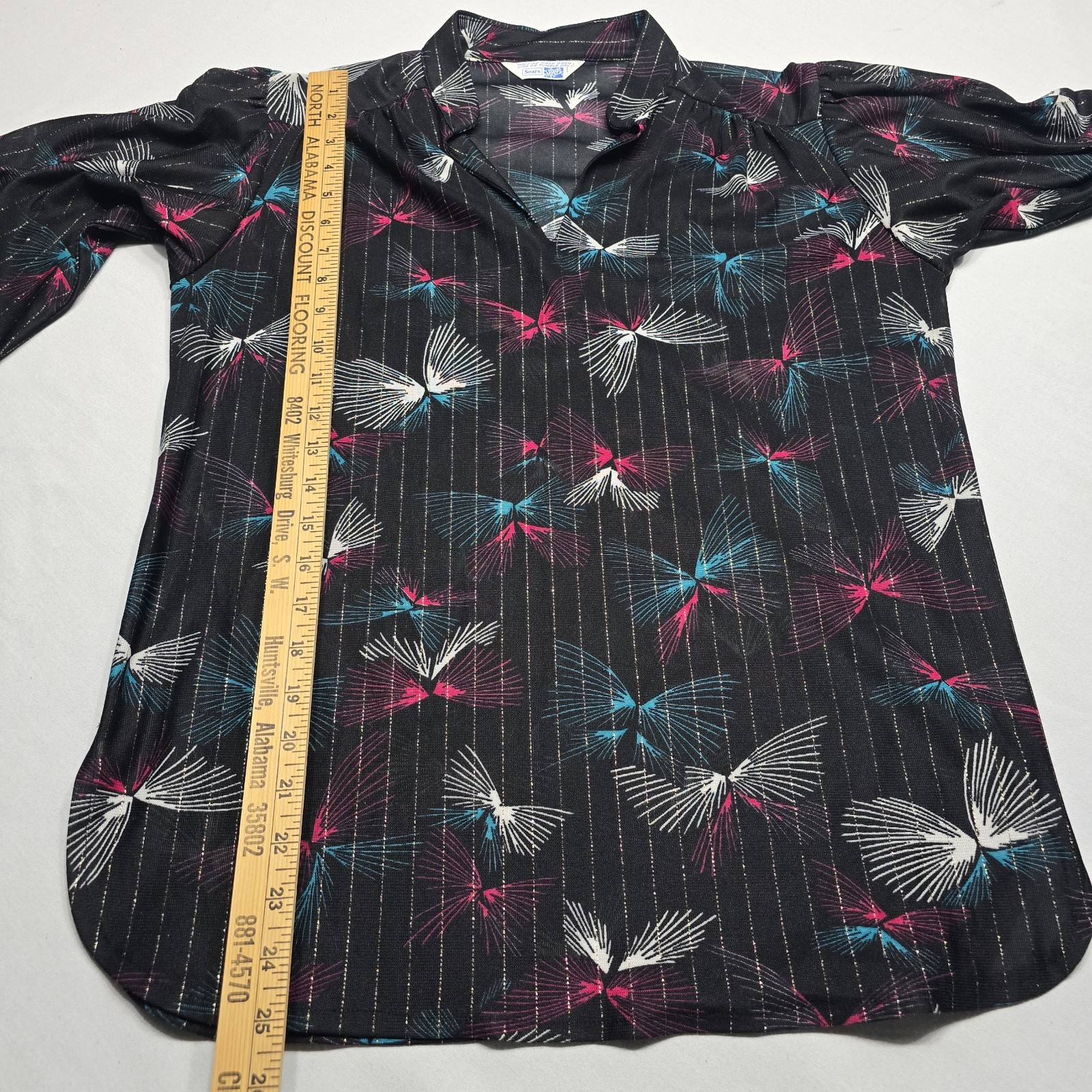 Vintage 70’s Sears The Fashion Place Black Disco Metallic Thread Blouse Top