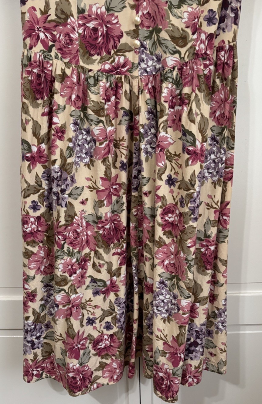 Vintage Floral Lace Collar Midi Dress~ Sz 12/14? Tea Garden Party COTTAGECORE