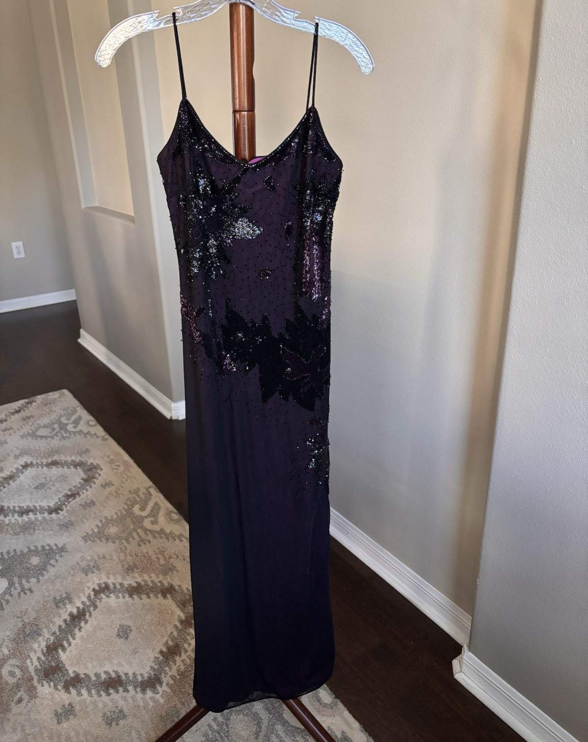 Vintage Rimini by Show Sequin Maxi Slip Dress Purple/Black Eveningwear Size 10