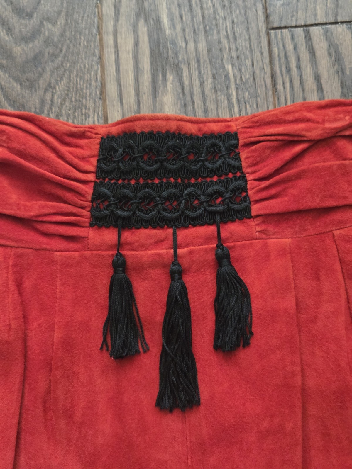 Vintage Firenze Santa Barbara Red Suede Leather High Waist Tassel Pants Women’s