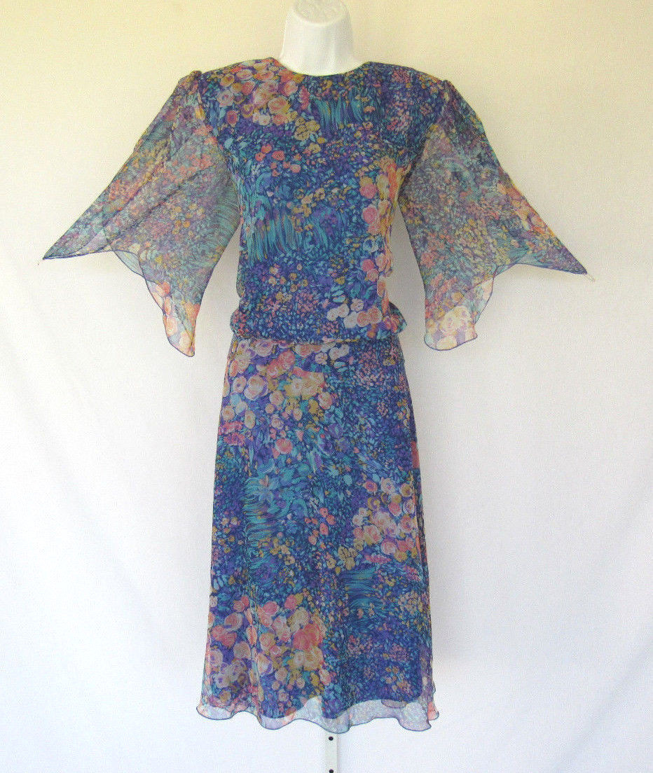 VTG 1980s 90s SIASIA NEW YORK FLORAL SKIRT & TOP SIZE SMALL POLYESTER SPLIT ARMS