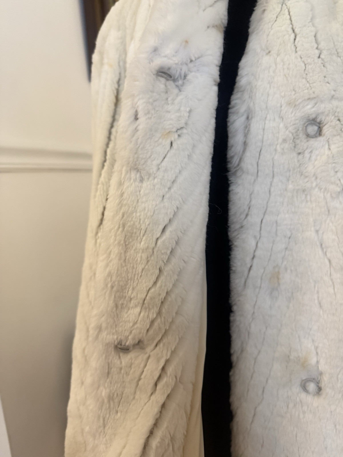 Vintage Jacques Saint Laurent Genelle Ivory Faux Fur Coat Jacket Size L/XL