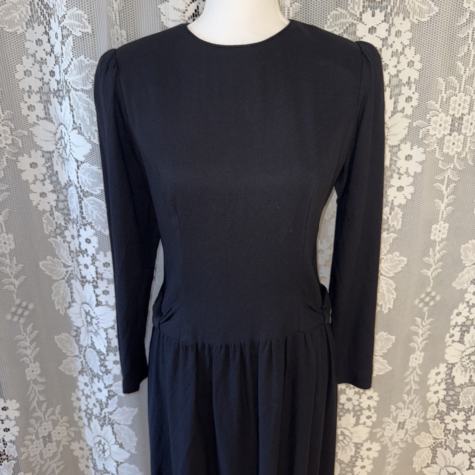 Vintage Lanz Originals Woman’s Opaque Rayon Little Black Dress Size 8 34 Bust