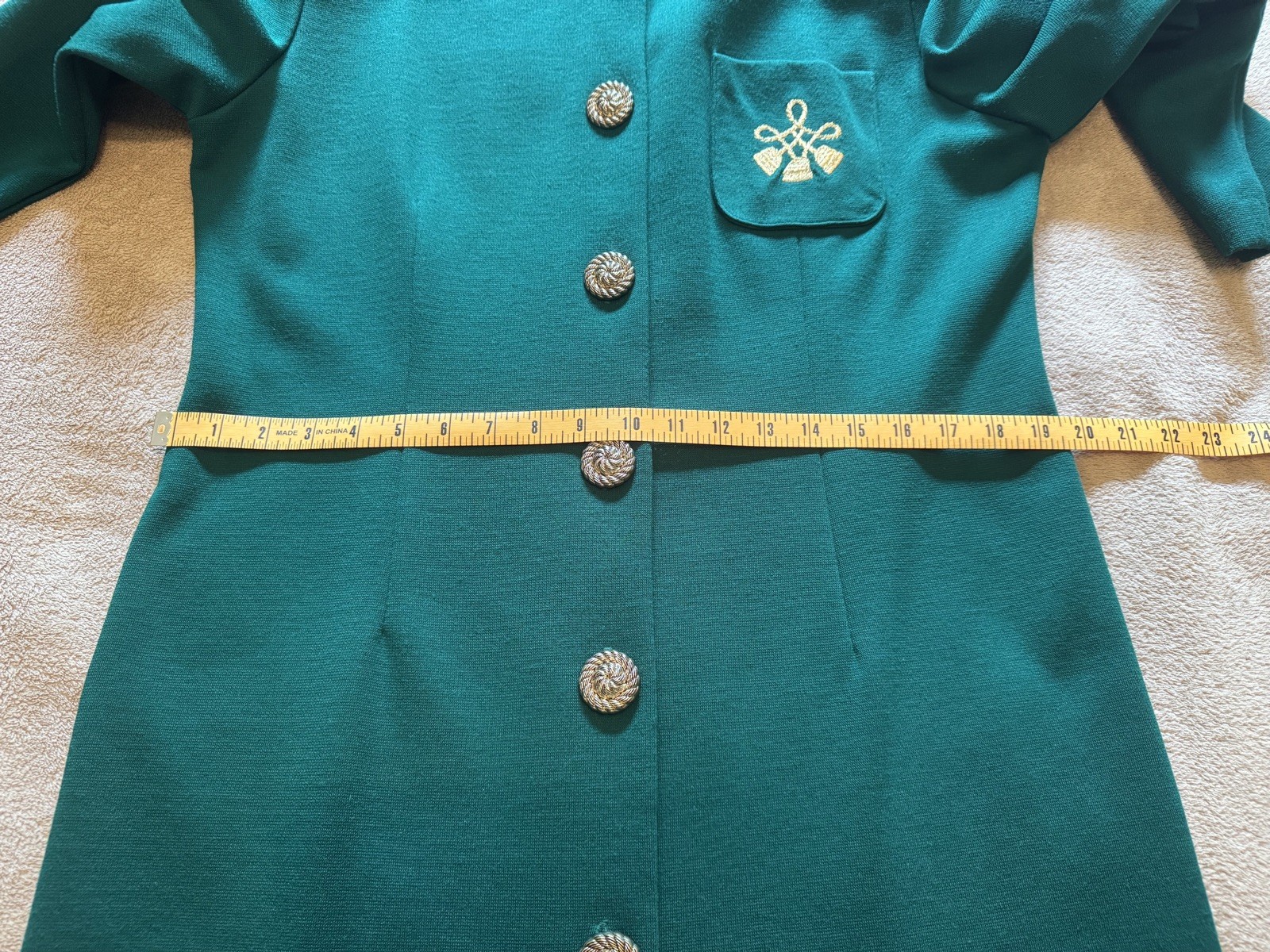Vintage ‘80s Positive Attitude Dress, Size 15/16, Green W/ Gold Accents