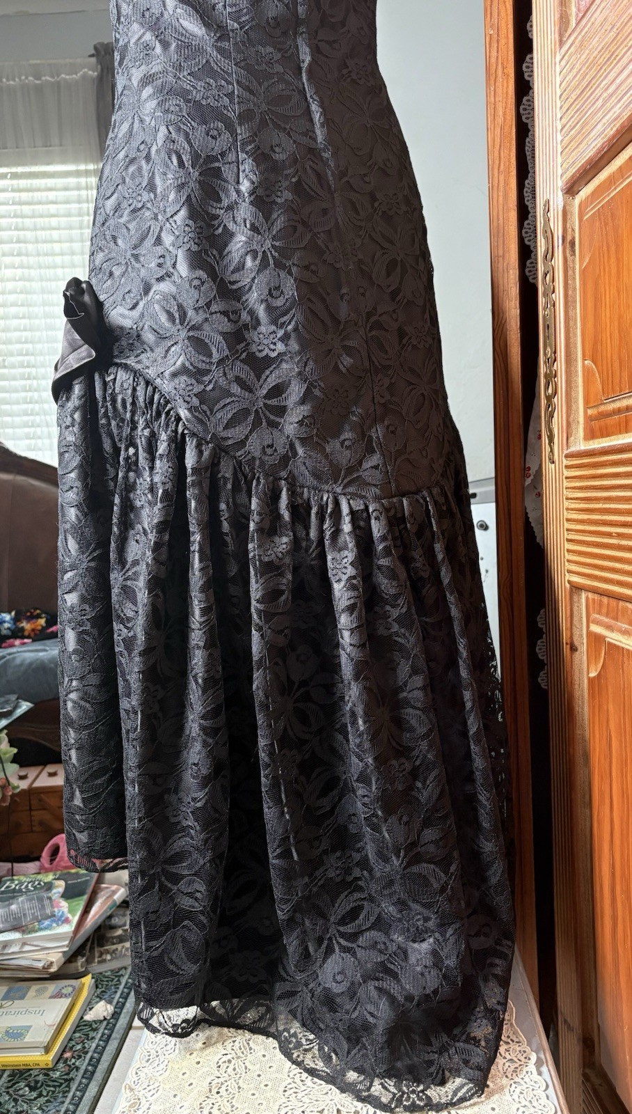 Vintage Alfredo Angelo Flirtations Black Lace Gown Prom Dress Goth Witchy S