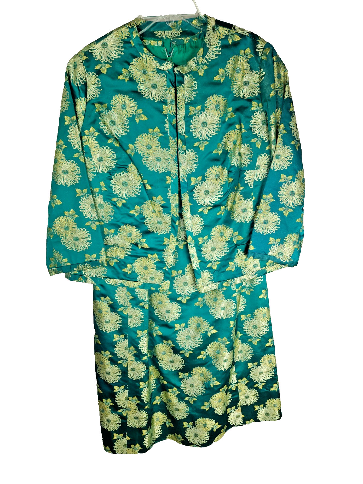 Ying Tai Ltd Green/Gold Chinese Floral Dress w/Jacket – Small