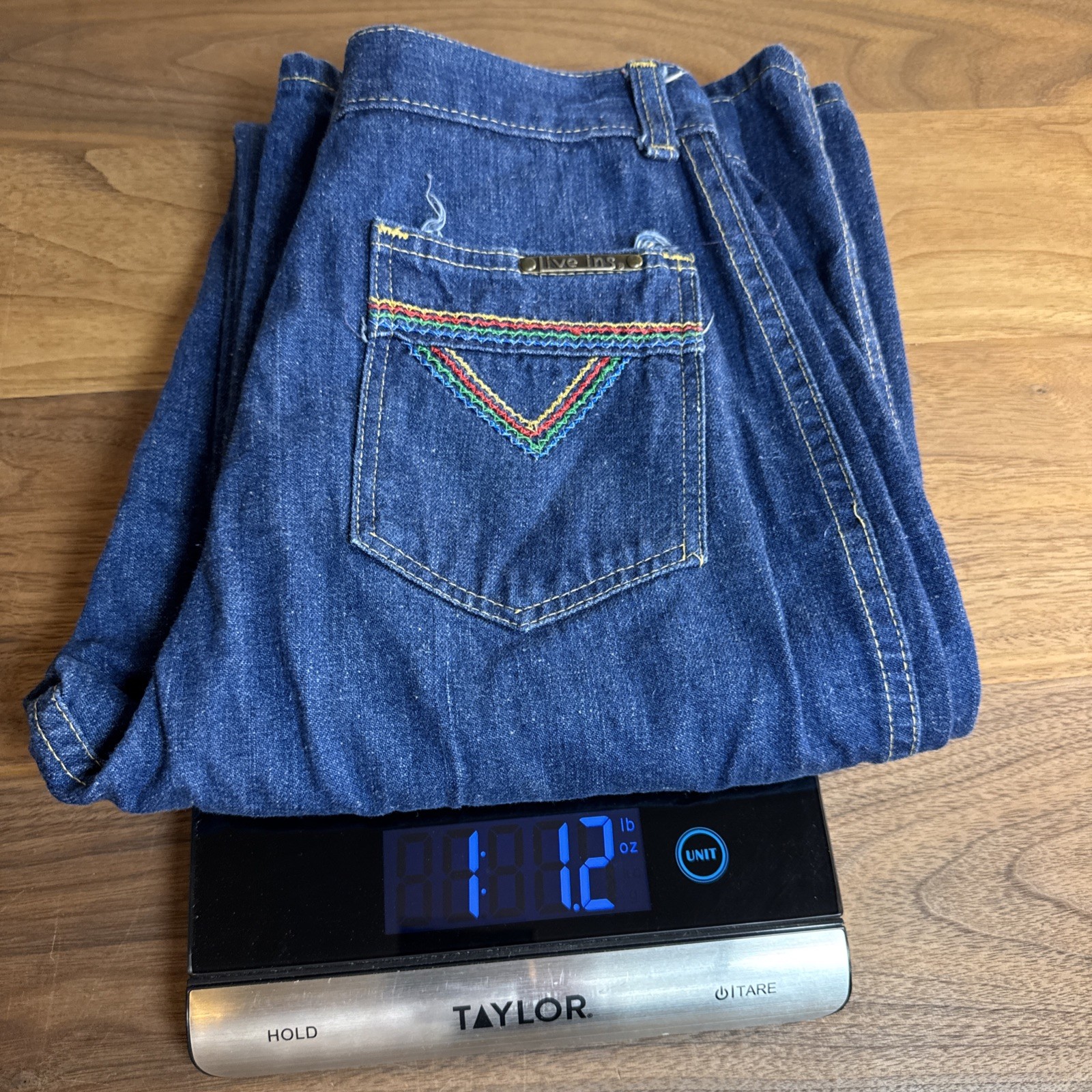 Vintage 70s Live Ins Sz 9 – 24 X 32.5 Embroidered Wide Leg Denim Jeans USA Chic