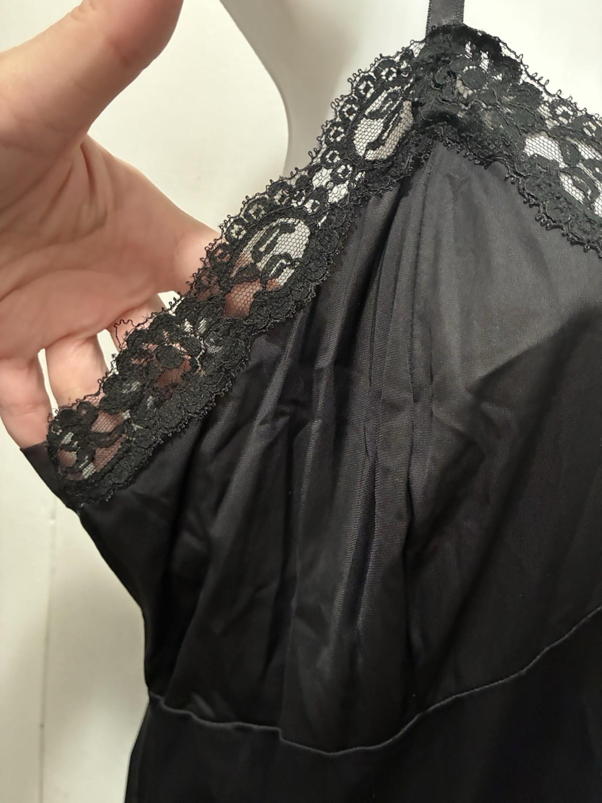 Vtg GAYMODE Black Long Women’s Slip 100% Nylon Lace Pinup 40 L XL