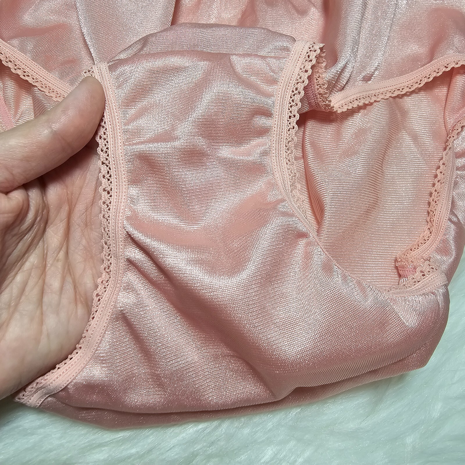 Vintage Silky Peach Panty 100% Nylon Sissy Sheer Brief Size 6-7 Hip 35-39″
