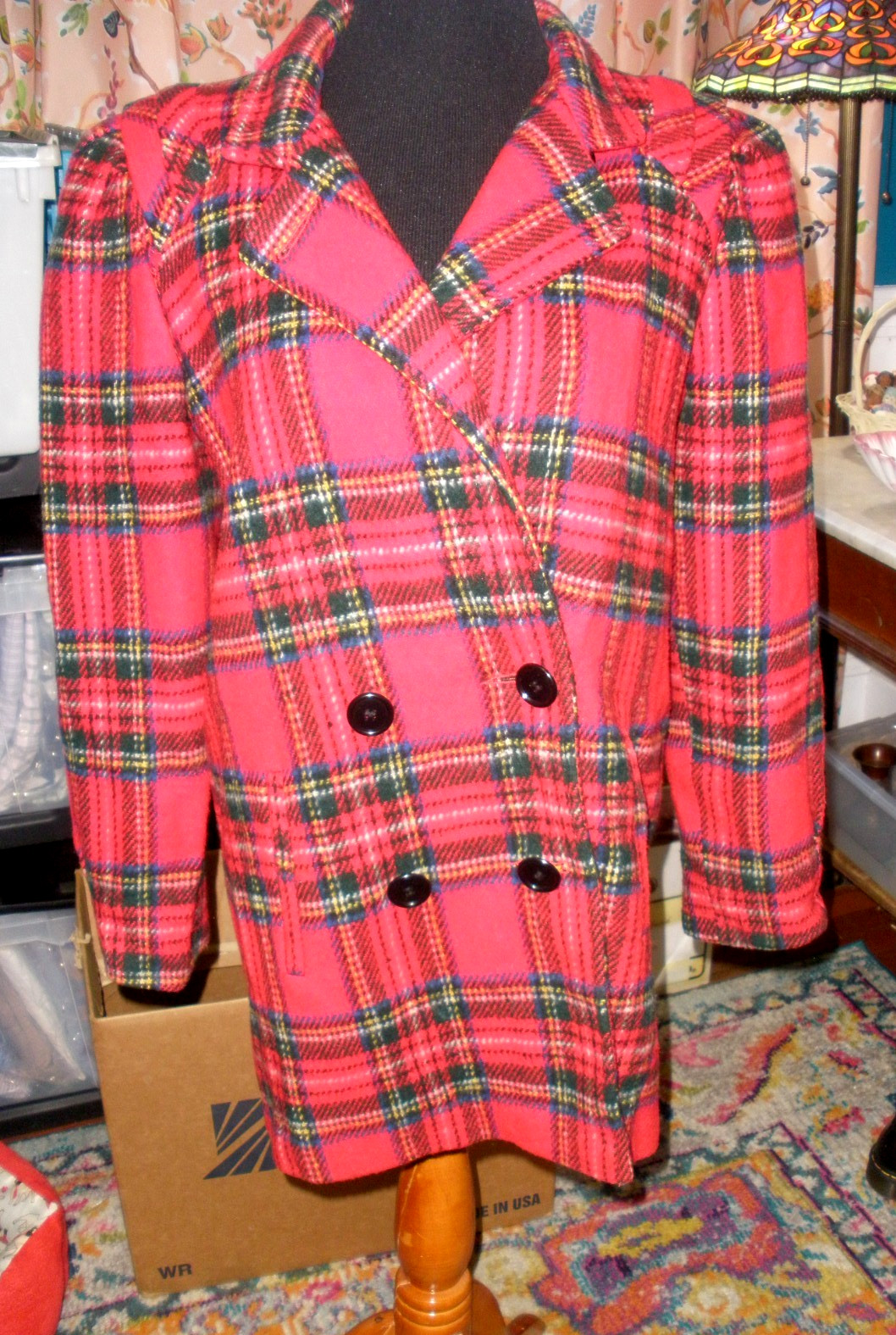 80’s NEW YORK GIRL Red Tartan Plaid Coat USA Union Made Size 8