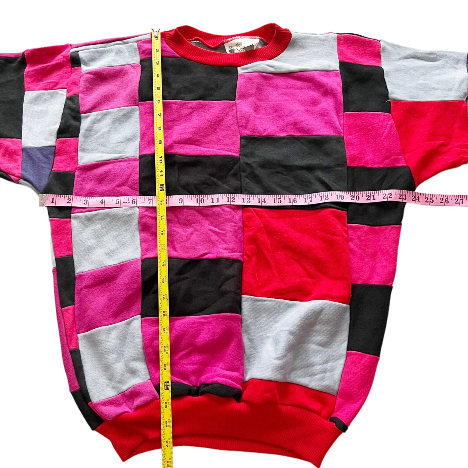 Blowout LA Vtg 90s Patchwork Colorblock Sweatshirt Pink Red Black Grey Unisex