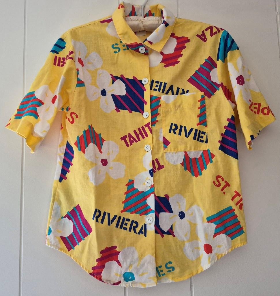 Vintage 1980s KORET PETITES Womens SHIRT Size 8 Blouse RIVIERA Tahiti TROPICAL