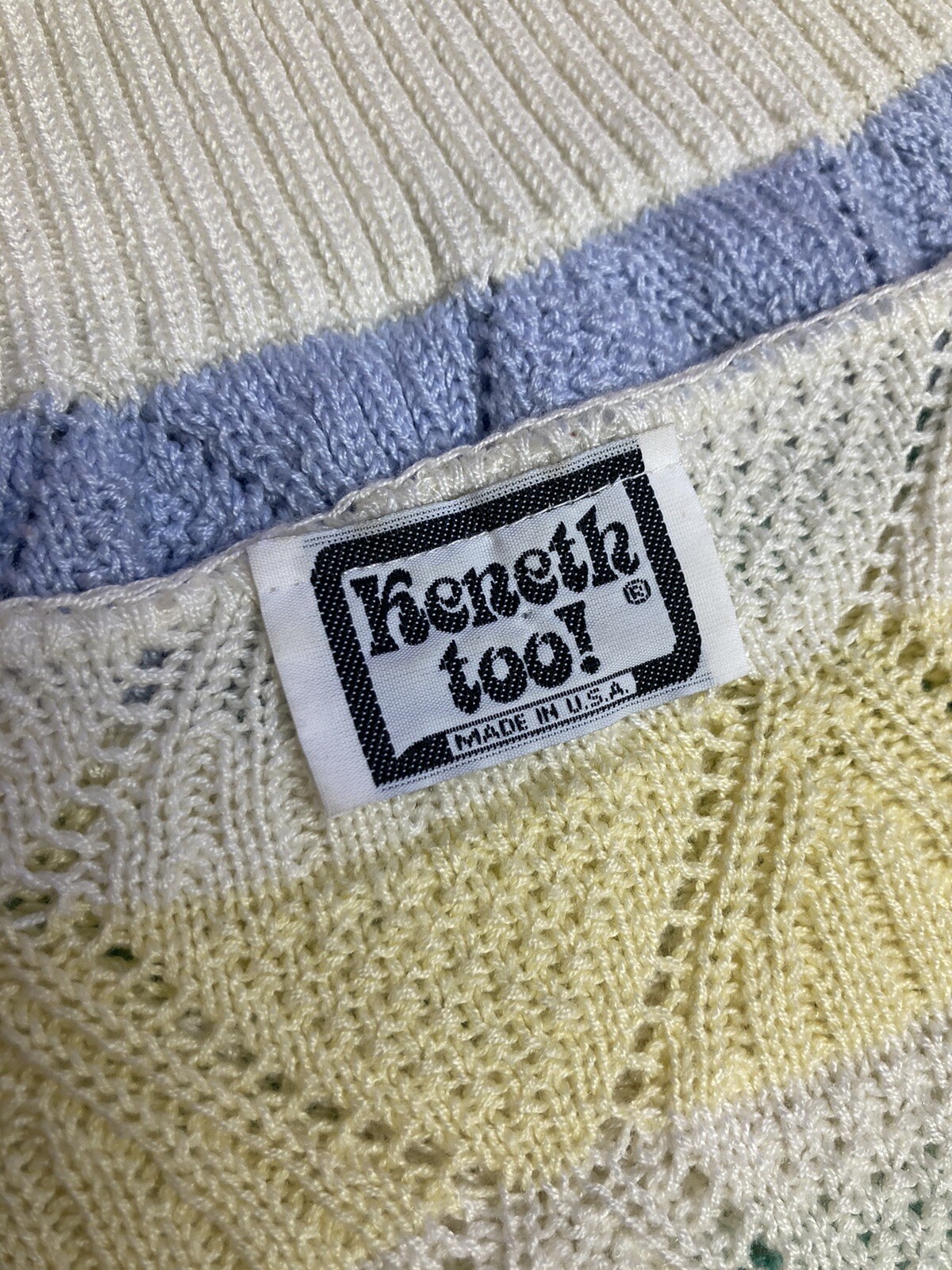 Vintage 1980s darling acrylic knit diamond striped sweater by Kenneth too! S-M