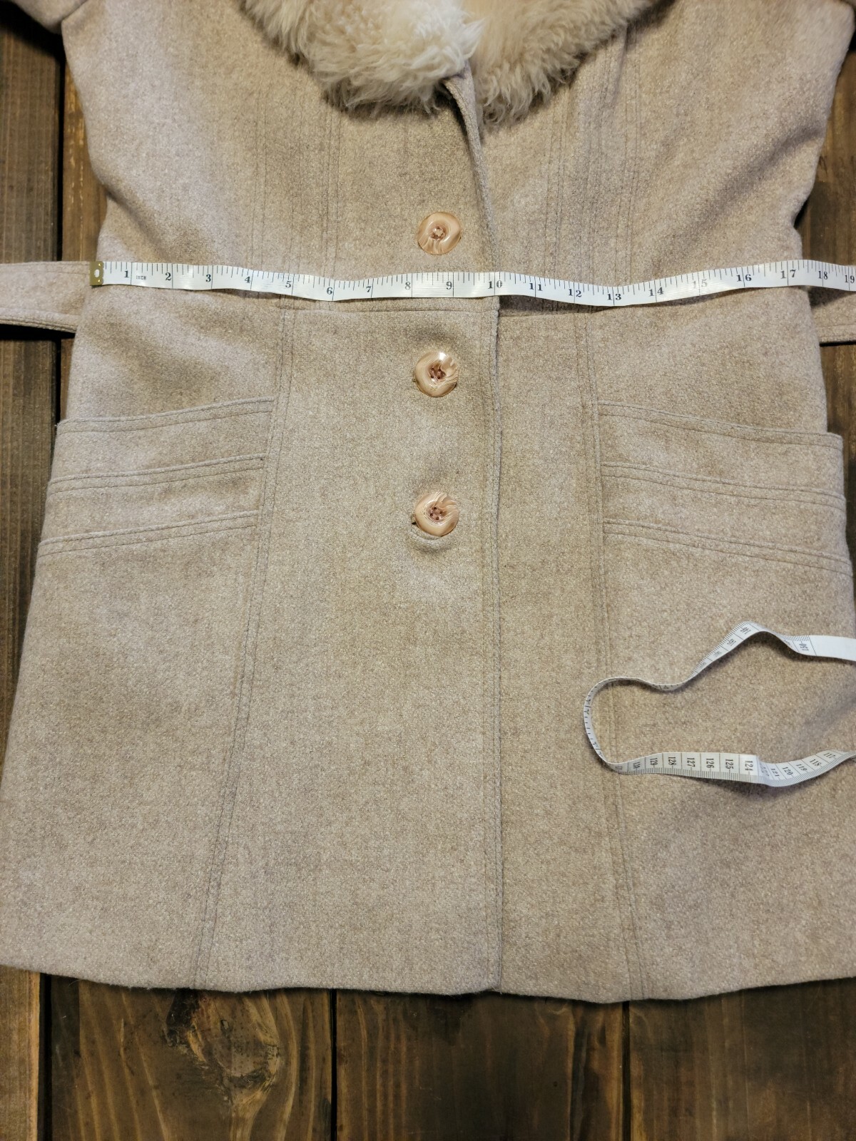 Vtg Country Pacer Wool Long Belted Shearling Fur Collar Women’s Coat Sz L