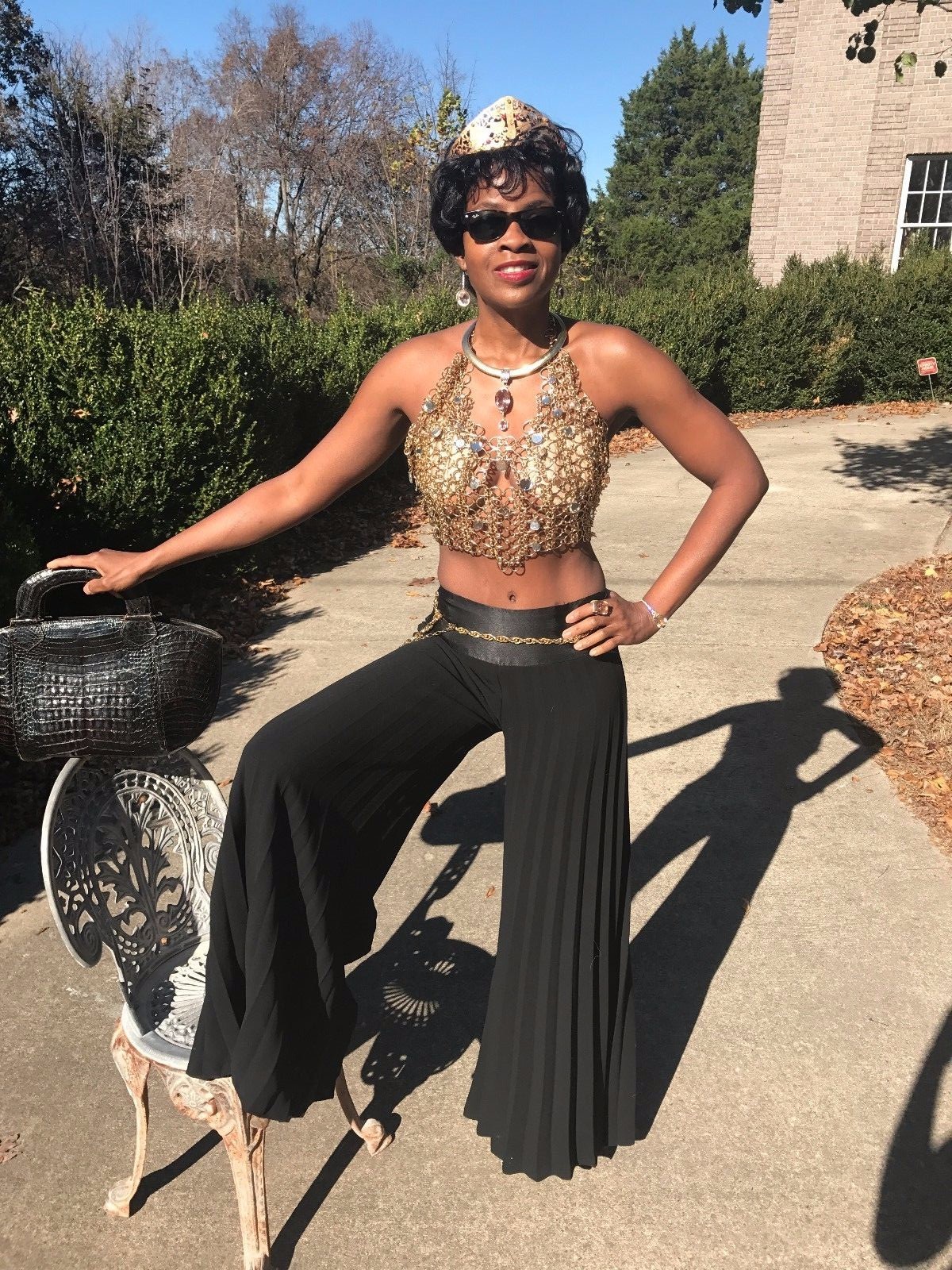 Vintage Designer GOLD Chain Link Chainmail Halter Dress Top Paco Rabanne Era S