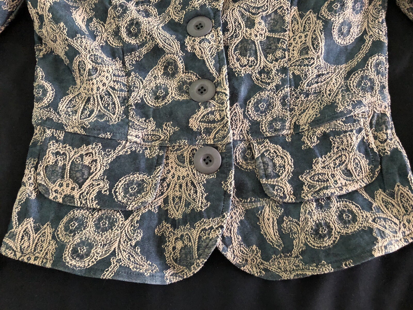 VTG. DOKI-GEKI WOMENS JACKET GRAY BEIGE PAISLEY STRETCHY SIZE S
