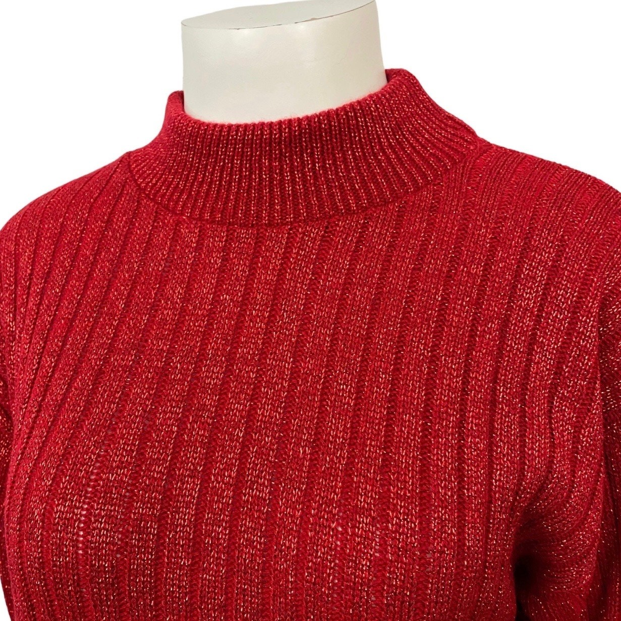 Deadstock Vintage Red Metallic Long Tunic Sweater / Oversized Small ^