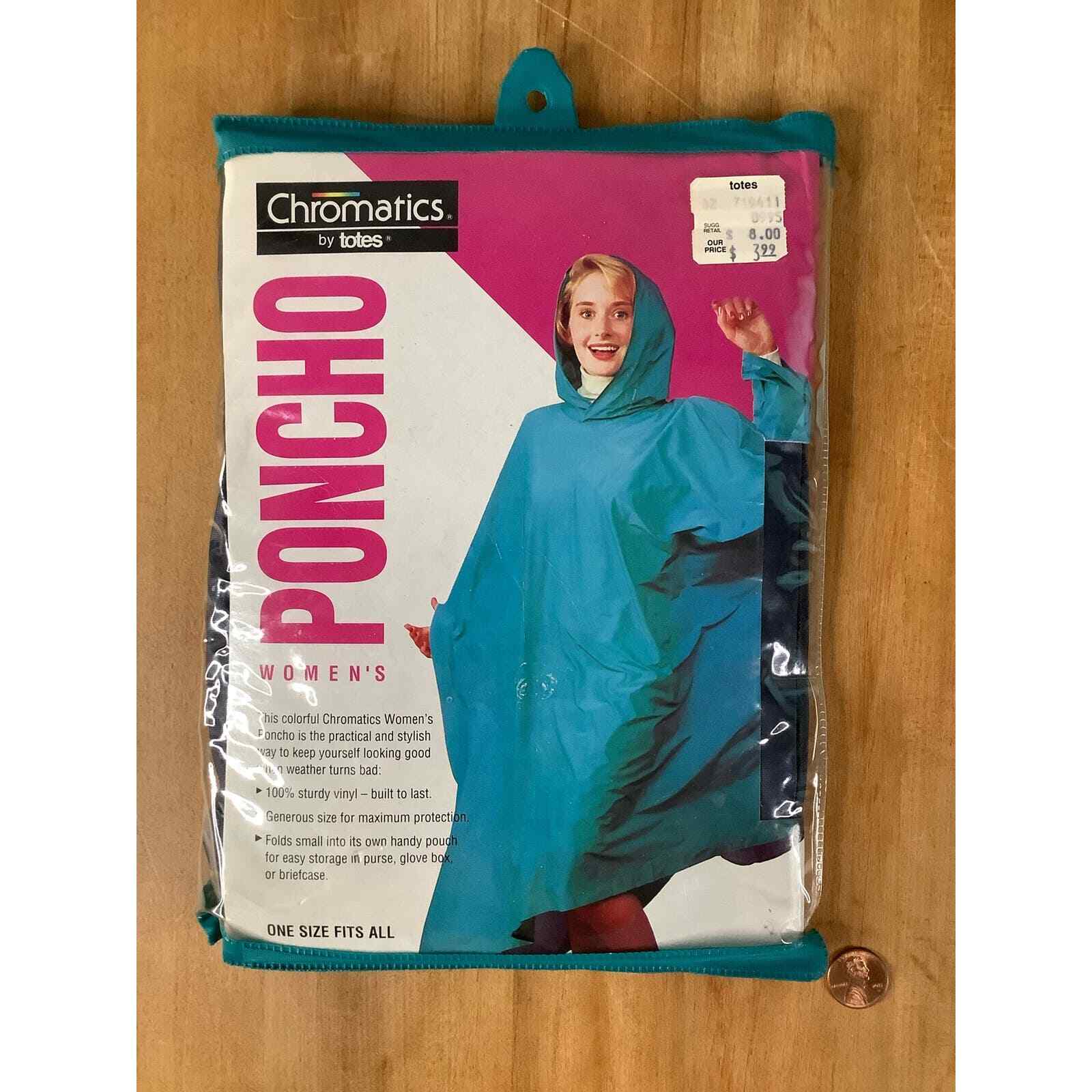 Vintage 1993 Chromatics by Totes Women’s Navy Rain Poncho – One Size Fits All