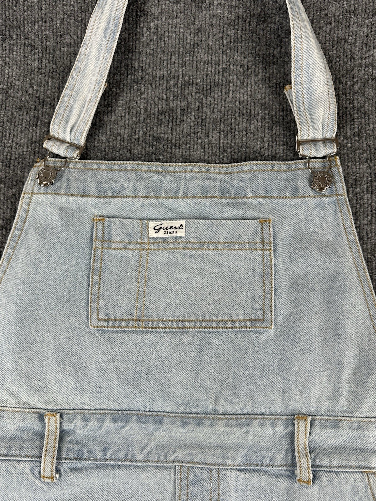 Vintage Guess Denim Overall Light Wash 90s Mini Pinafore Womens Apron Rare