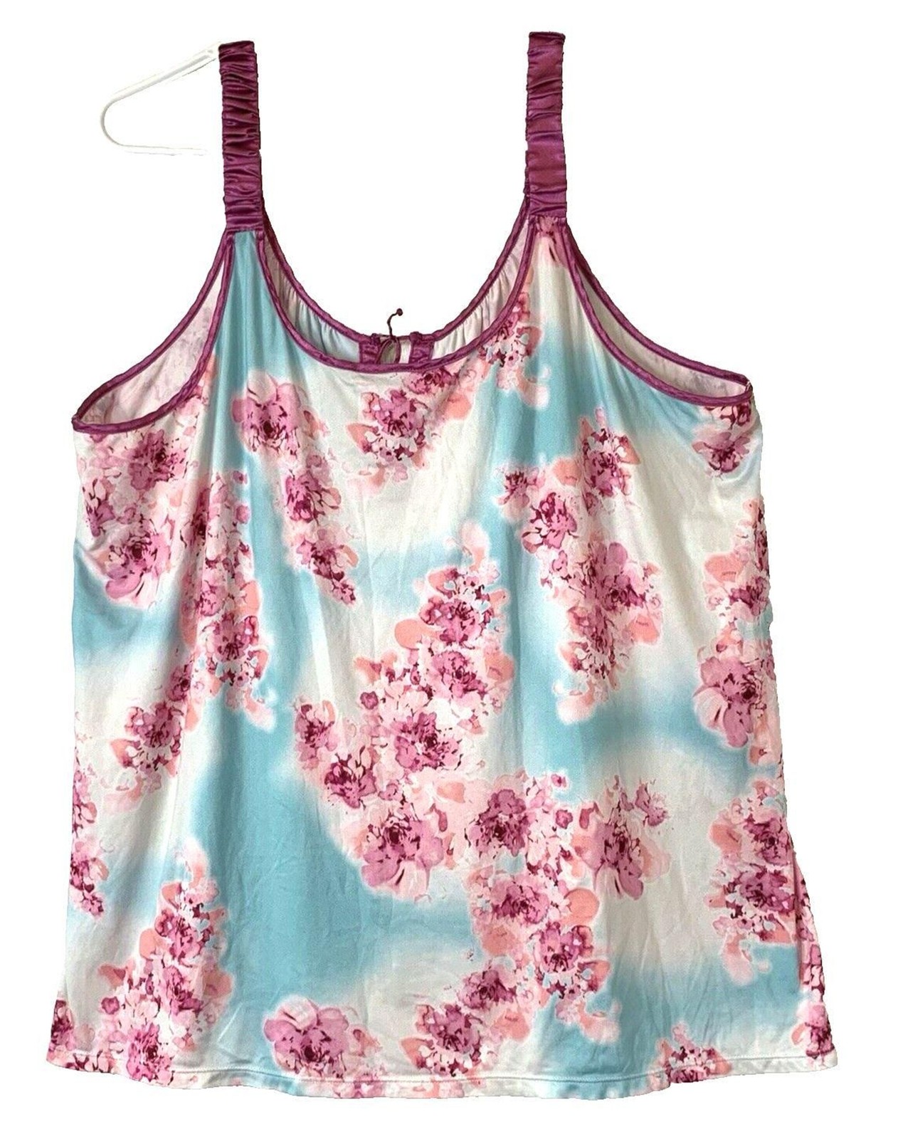 Avon Intimates 2-Pc Silky Satiny Pajama Set 1X Pink White Floral VTG 90s