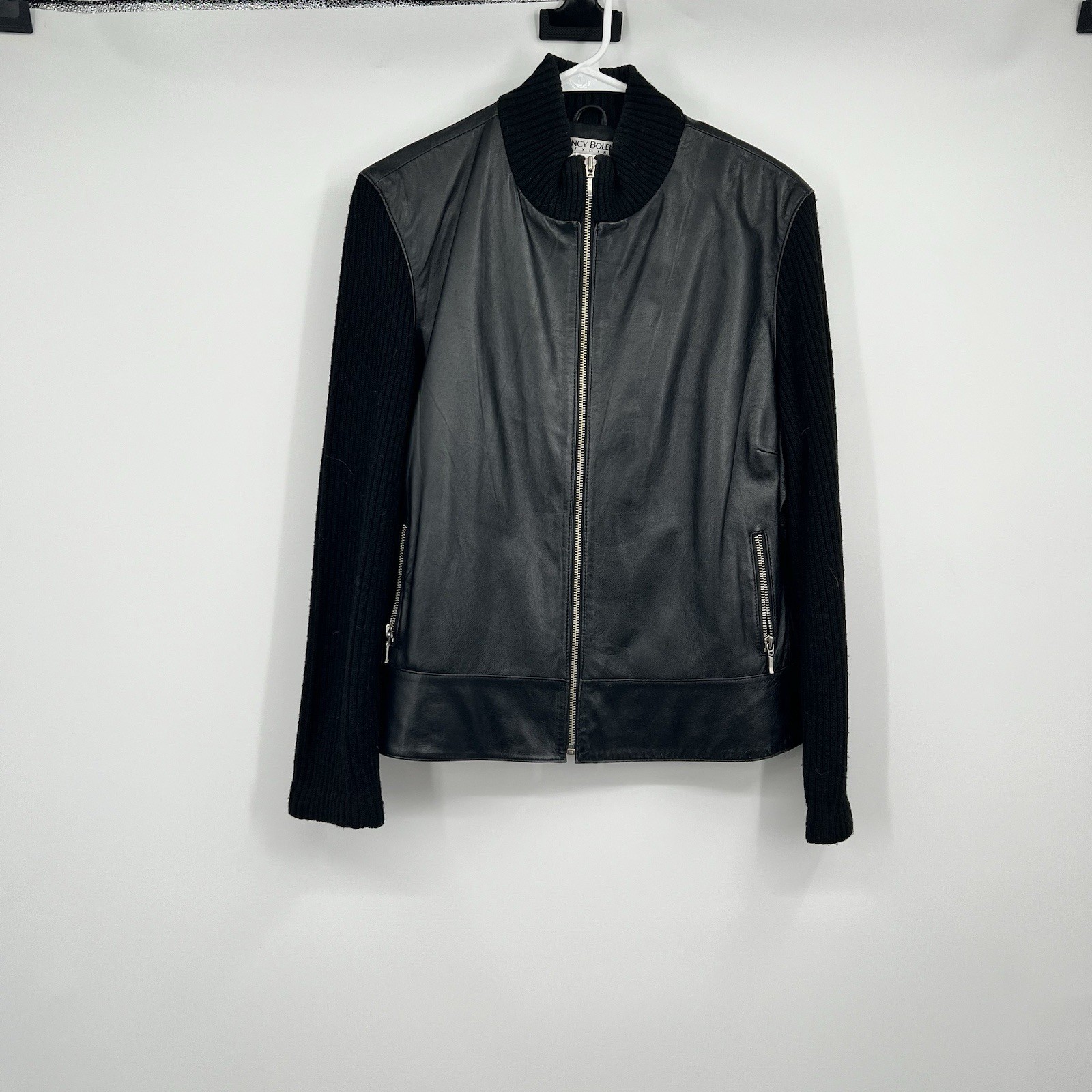 Womens VTG Nancy Bolen City Girl Zip Jacket Lamb Nappa Leather Wool Biker Retro
