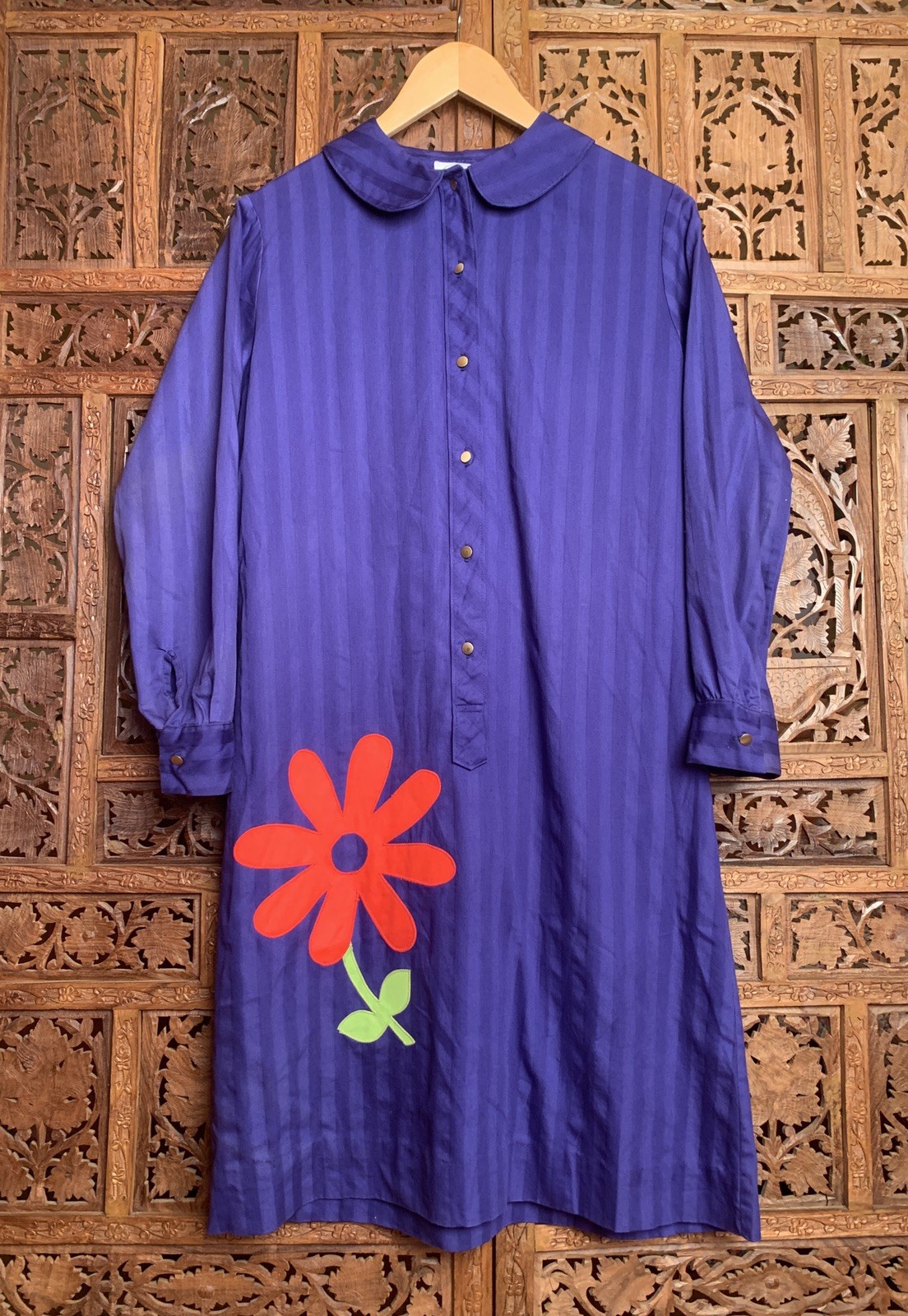 Vintage 60s Mod Dress Hippie Flower Power Floral Appliqué Pop Art