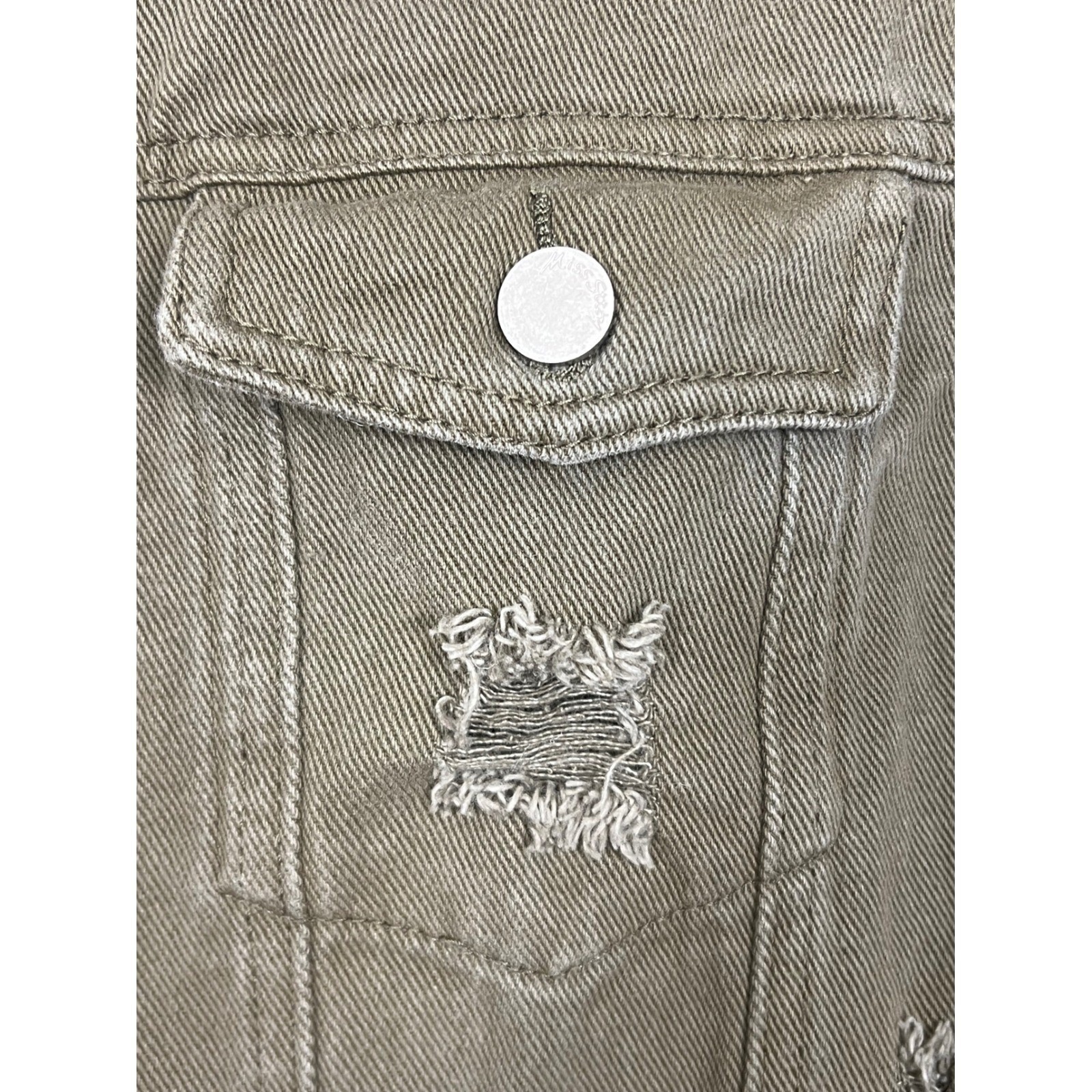 Vintage Miss Sixty Distressed Denim Trucker Jacket Olive Green TCO Rebrand L