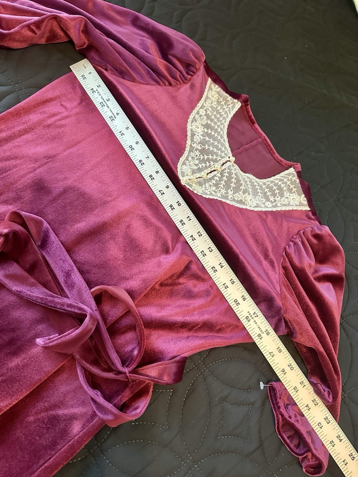 Vintage Whimsigoth Velvet Maxi Dress Pink Fuchsia Lace S Romantic Goth Renfair
