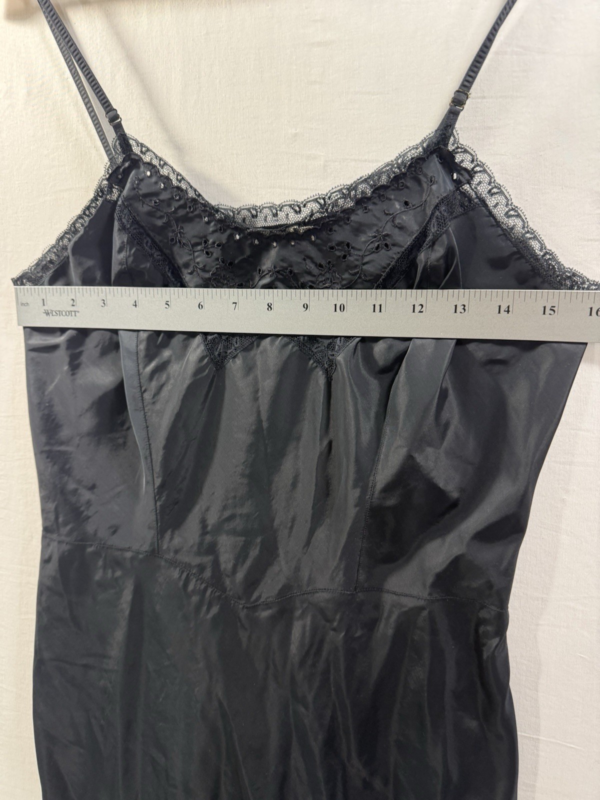 Vintage 1950’s BARBIZON Endear Tafredda Full Slip Black Dress Pleat Hem Miss 14