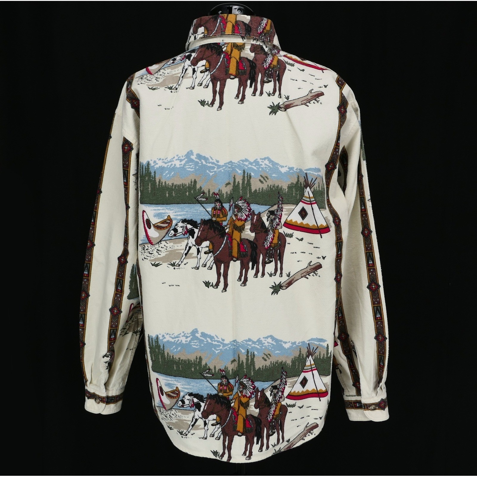 VTG Woolrich Womens L Flannel Shirt Native American Scene USA Made Clean RARE