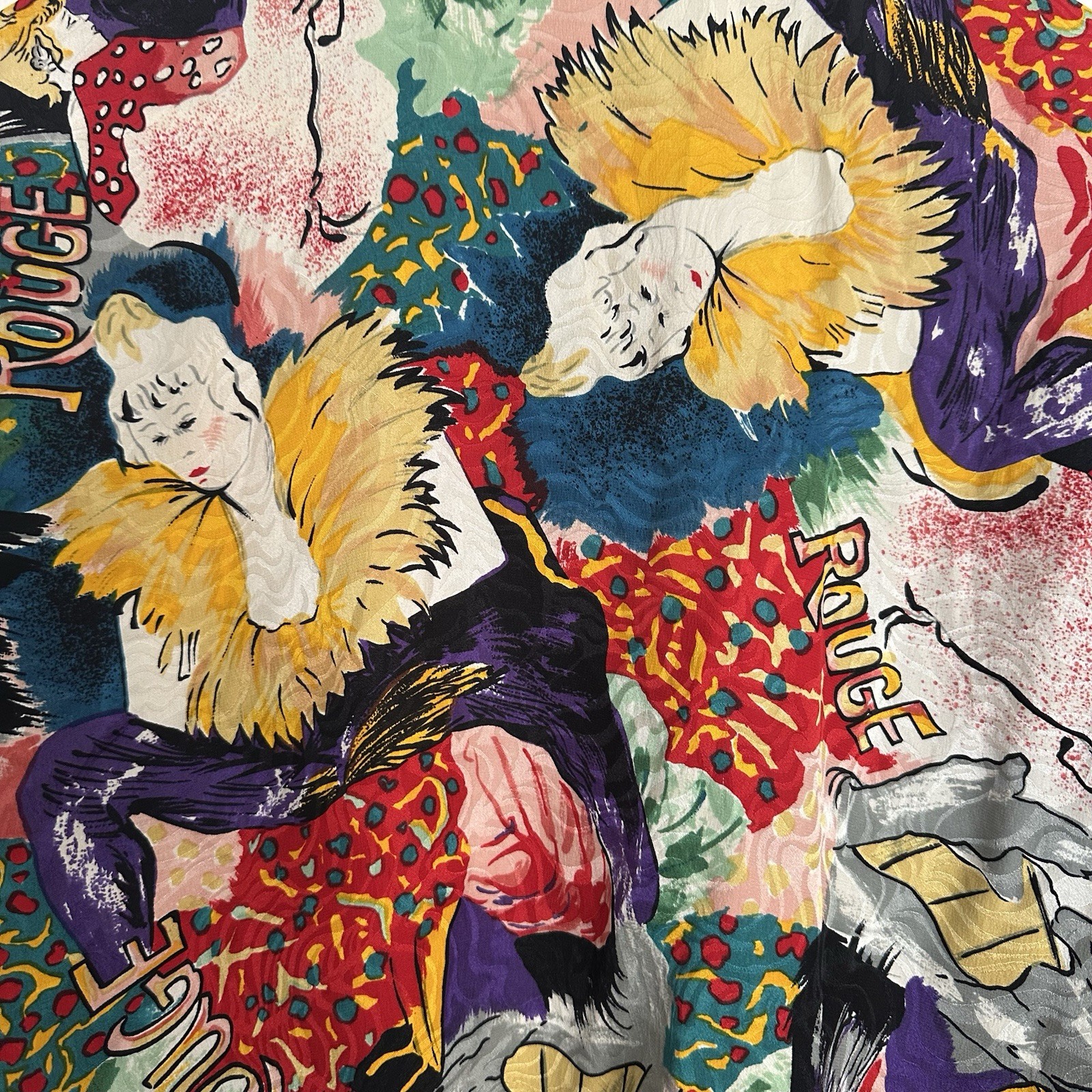 Vintage 80s Jerri Sherman Collection Silk Colorful Moulin Rouge Blouse Size 8