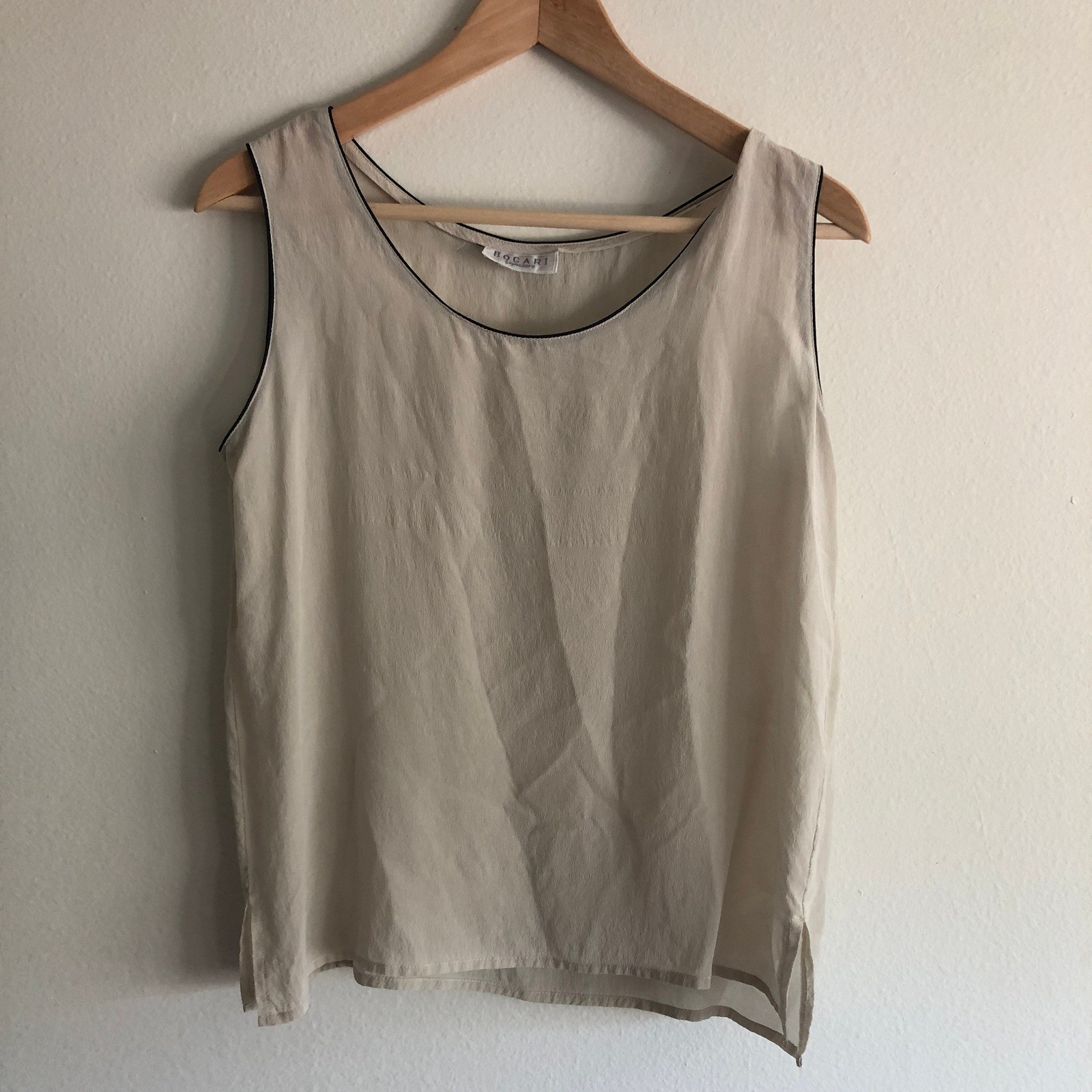 Vintage Semisheer Creme Silk Bogari Signature Loose Tank Top / White Blouse