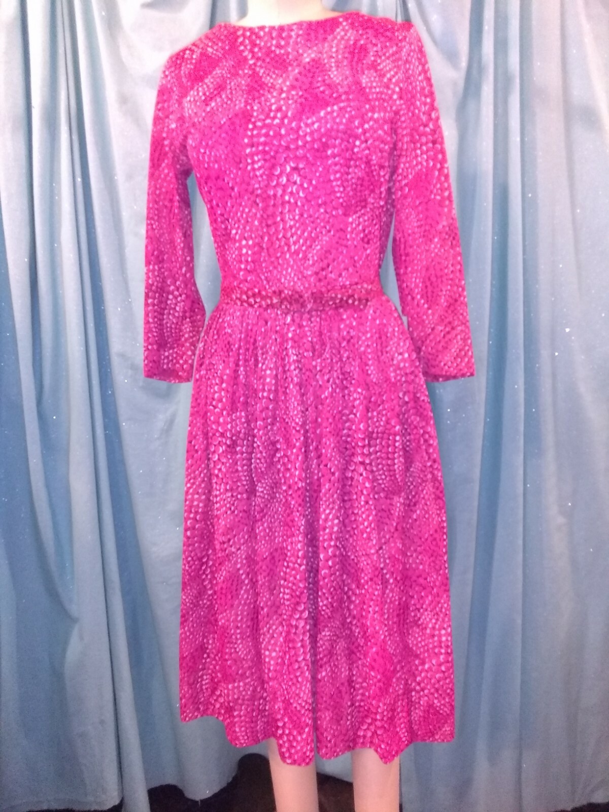 Vtg 50s Casual Maker Sy Frankl Nylon Jersey Bubble Gum Pink Snake Print Dress S