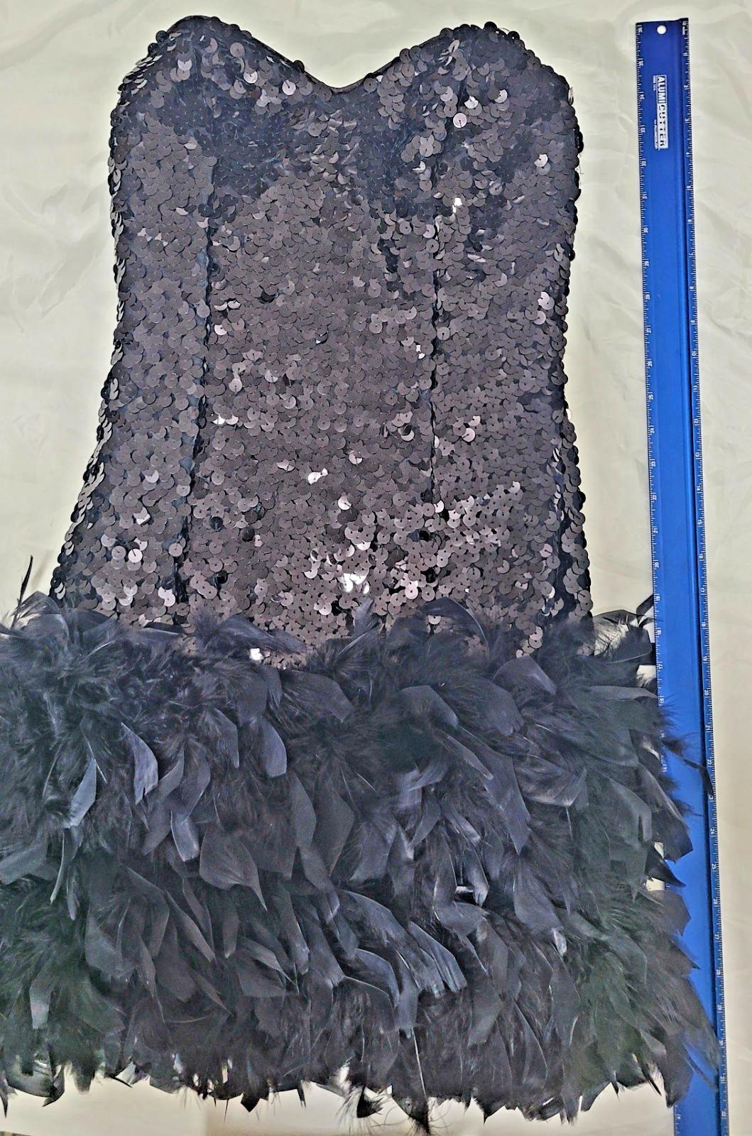 VTG 80s John Charles Strapless Sequin Feather Flapper Dress US 6 Gatsby